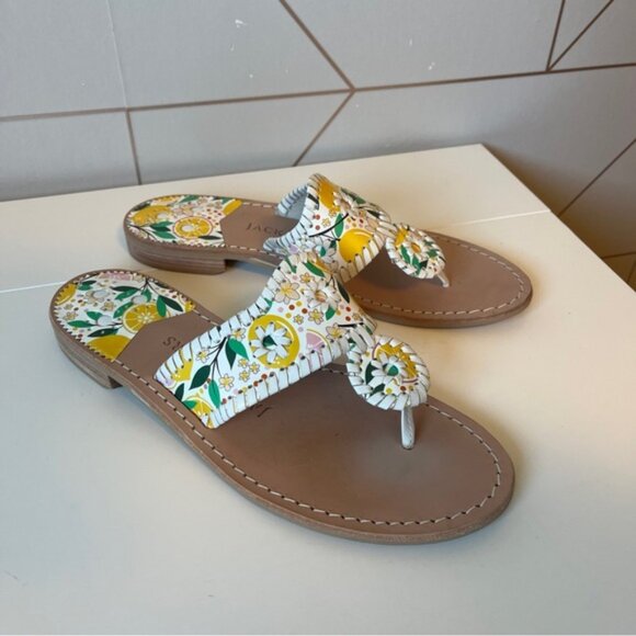Jack Rogers Lemon Print Leather Flat Sandal - Picture 2 of 5